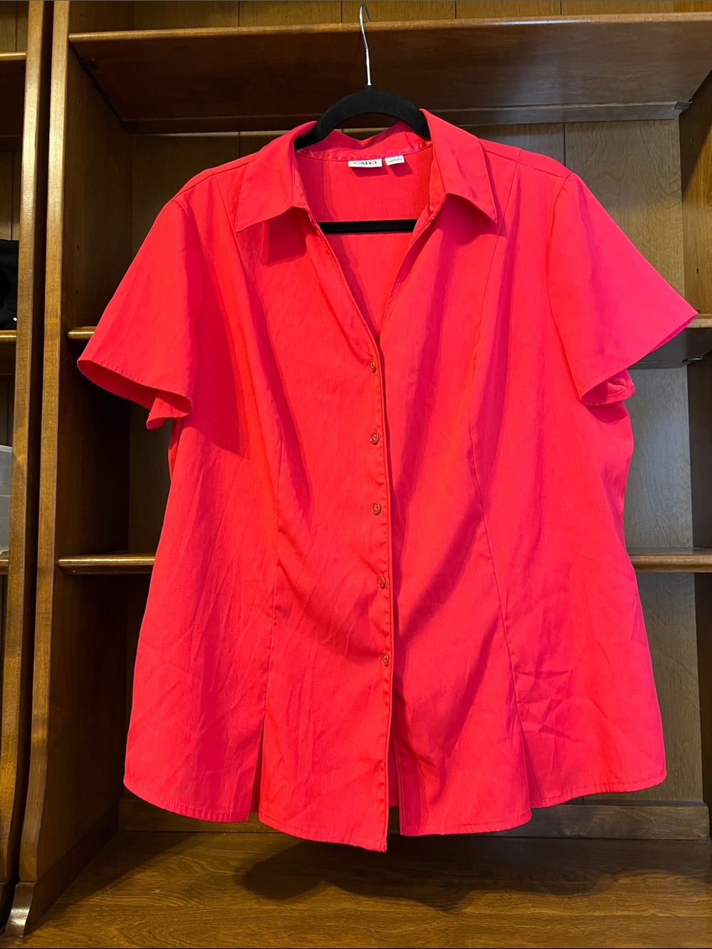 Cato Bright Coral Short-Sleeve Button Front V Neck Collared Shirt Size XL